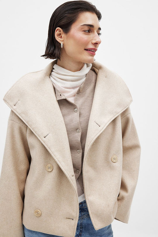 Damen Kurze Wolljacke Mit Doppelknopfleiste