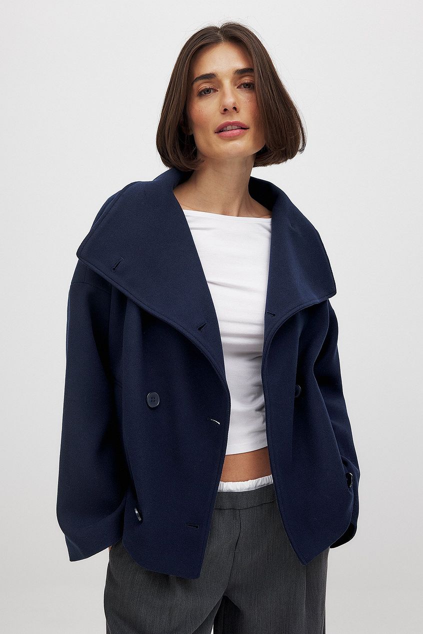 Damen Kurze Wolljacke Mit Doppelknopfleiste