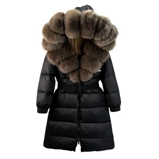 Damen Daunenparka Mit Gürtel Und Klassischem Design