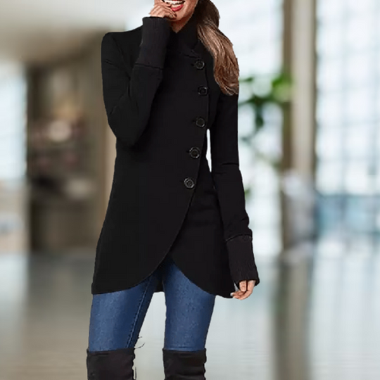 Damen Mantel Mit Asymmetrischer Knopfleiste Und Stehkragen