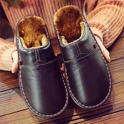 Damen Pantoffeln Aus Leder Mit Wasserfestem Design