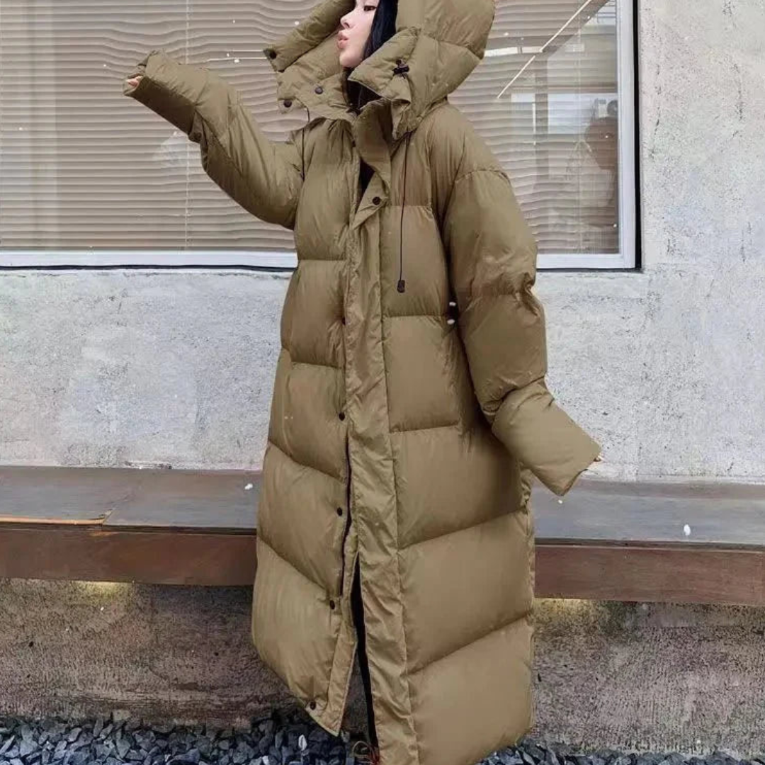 Damen Lange Steppjacke Mit Kapuze Und Modernem Schnitt