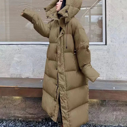 Damen Lange Steppjacke Mit Kapuze Und Modernem Schnitt
