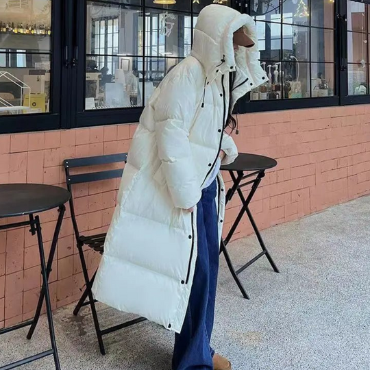 Damen Lange Steppjacke Mit Kapuze Und Modernem Schnitt