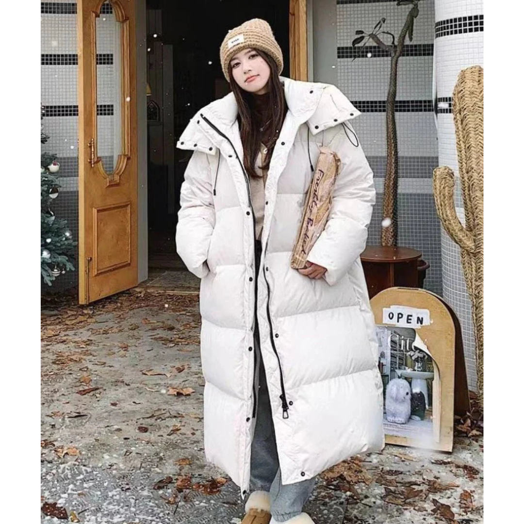 Damen Lange Steppjacke Mit Kapuze Und Modernem Schnitt