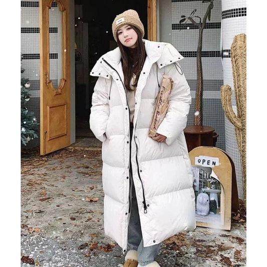 Damen Lange Steppjacke Mit Kapuze Und Modernem Schnitt