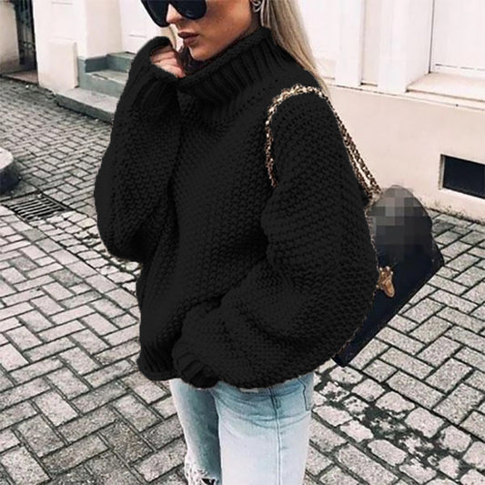 Damen Grobstrick Rollkragenpullover Mit Lockerer Passform