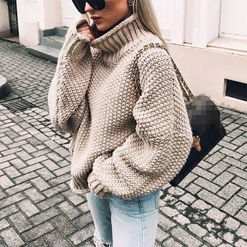 Damen Grobstrick Rollkragenpullover Mit Lockerer Passform