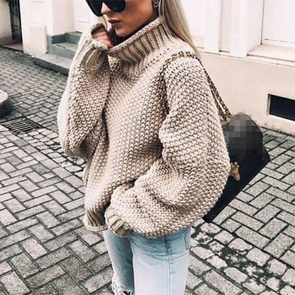 Damen Grobstrick Rollkragenpullover Mit Lockerer Passform