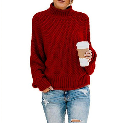 Damen Grobstrick Rollkragenpullover Mit Lockerer Passform