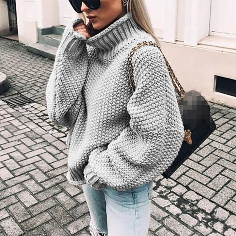 Damen Grobstrick Rollkragenpullover Mit Lockerer Passform