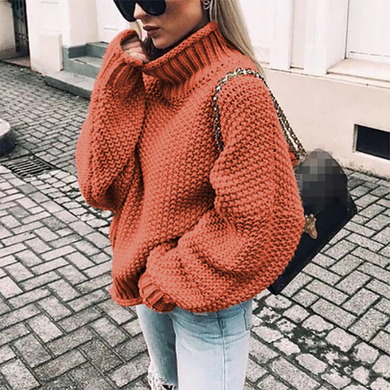Damen Grobstrick Rollkragenpullover Mit Lockerer Passform