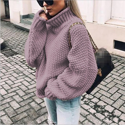 Damen Grobstrick Rollkragenpullover Mit Lockerer Passform