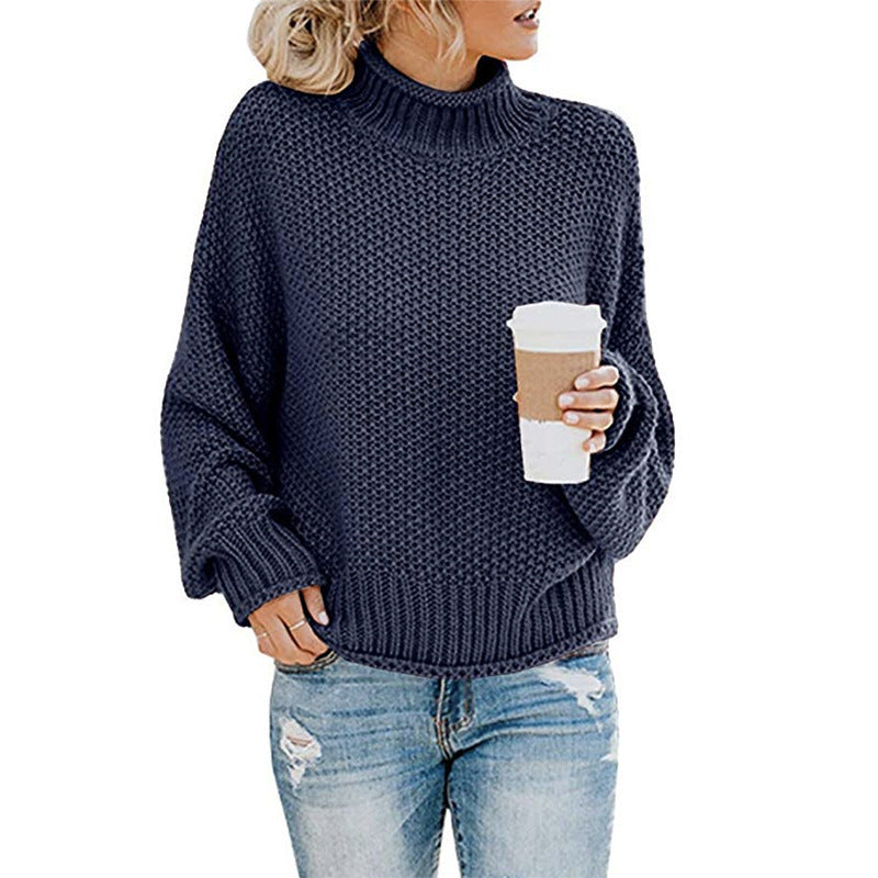 Damen Grobstrick Rollkragenpullover Mit Lockerer Passform