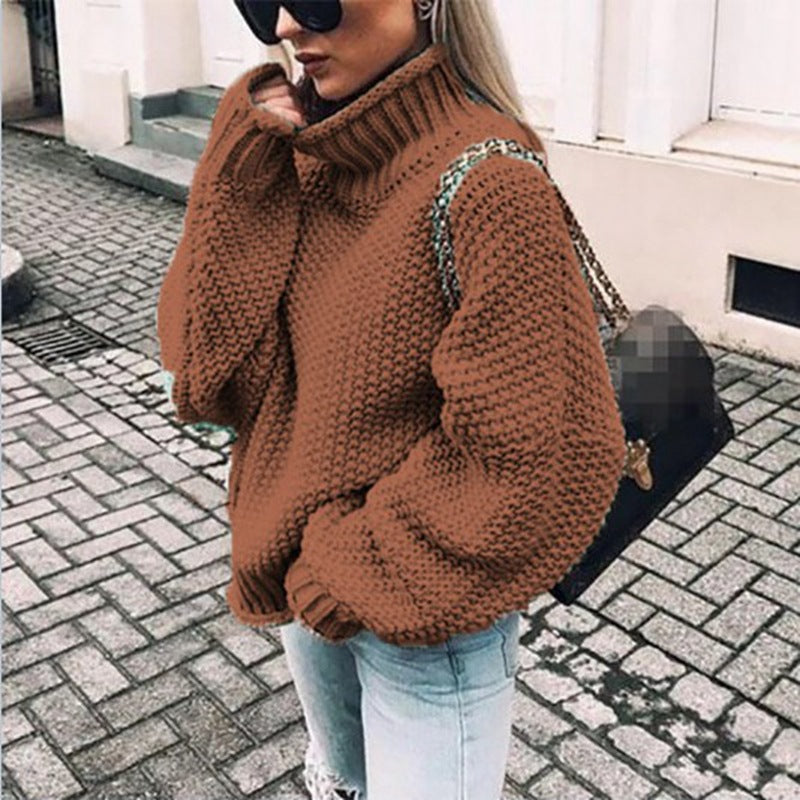 Damen Grobstrick Rollkragenpullover Mit Lockerer Passform