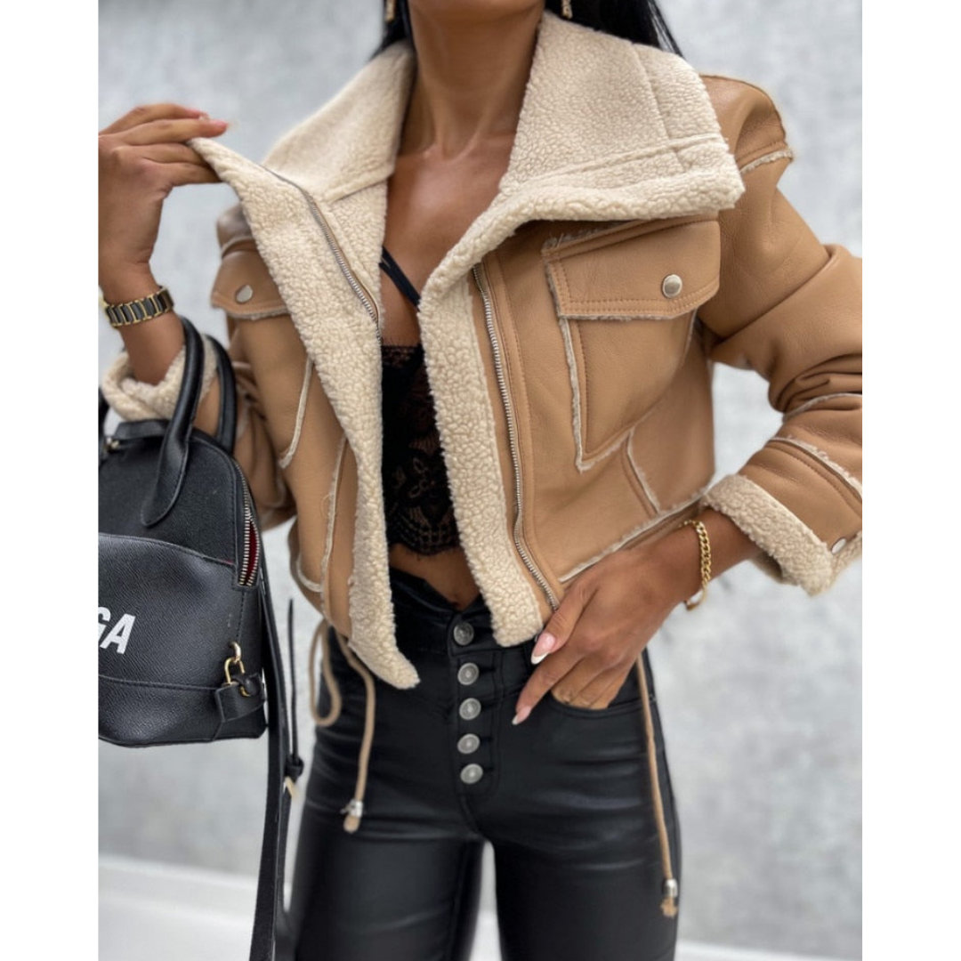 Damen Kurzjacke Mit Teddyfutter Und Modernem Schnitt