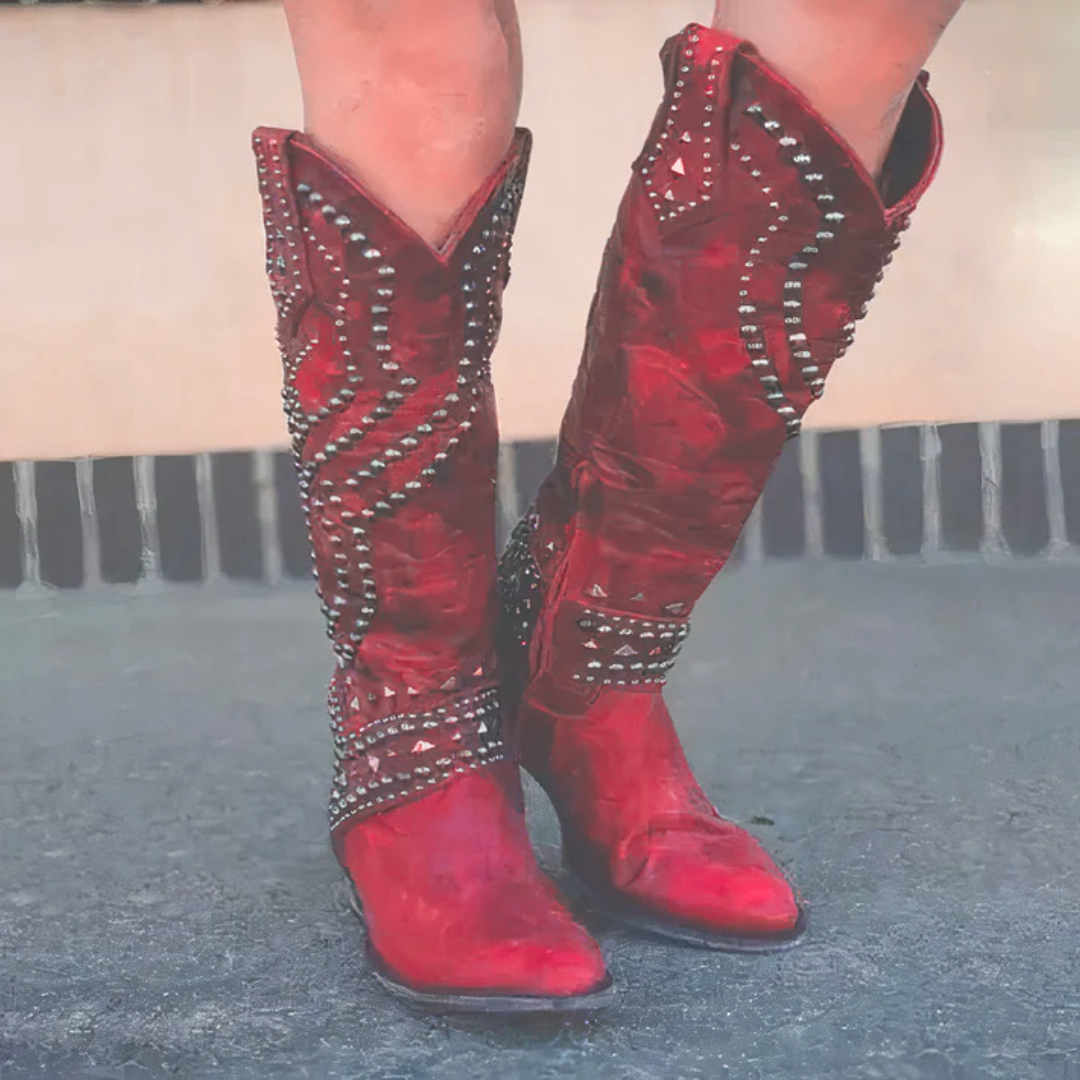 Damen Western Stiefel Mit Kniehohem Schaft