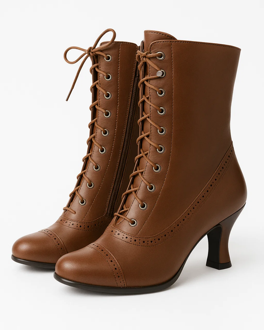 Damen Retro Stiefeletten Zum Schnüren Mit Vintage Design