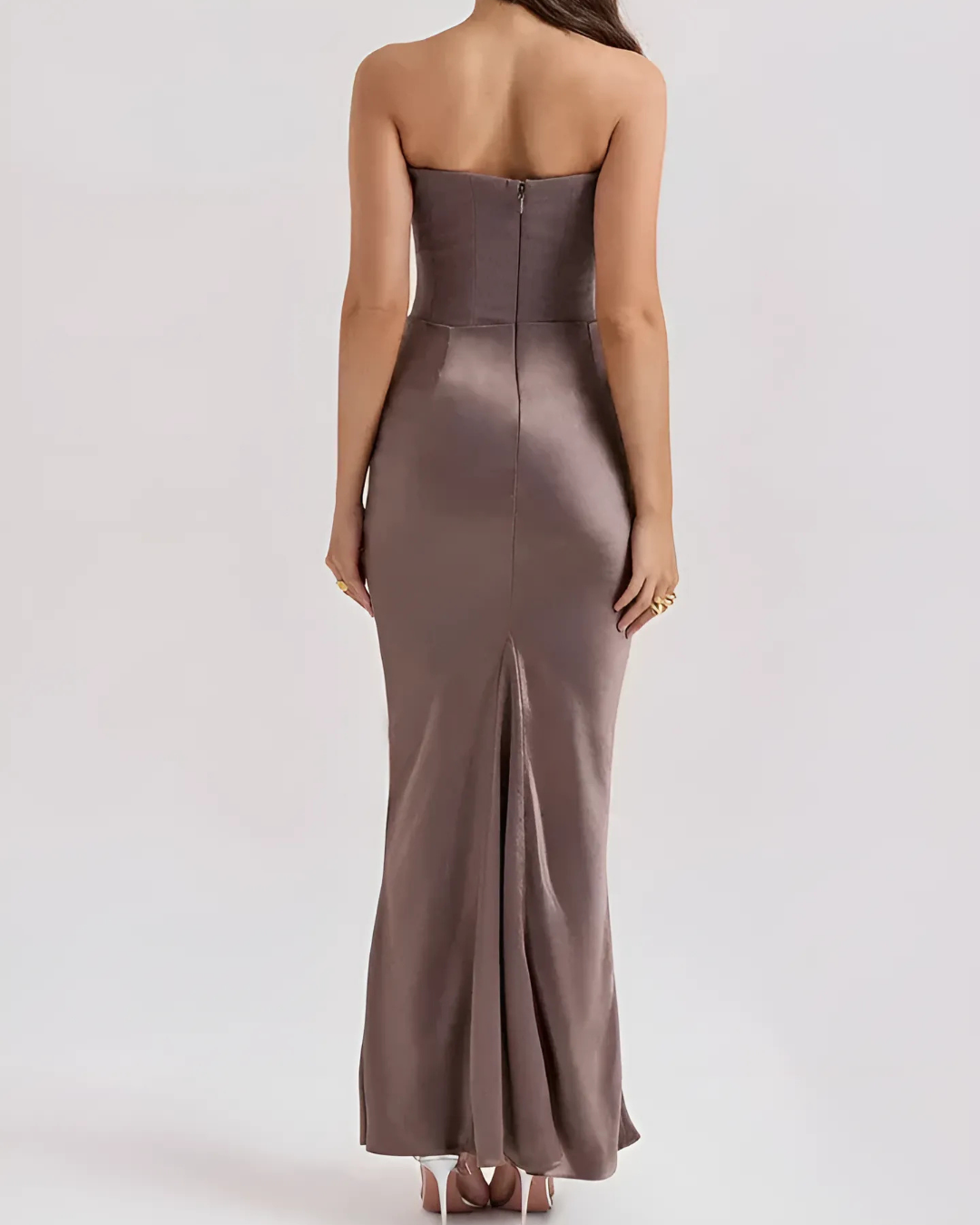 Damen Maxi Kleid Schulterfrei Mit Eleganter Silhouette
