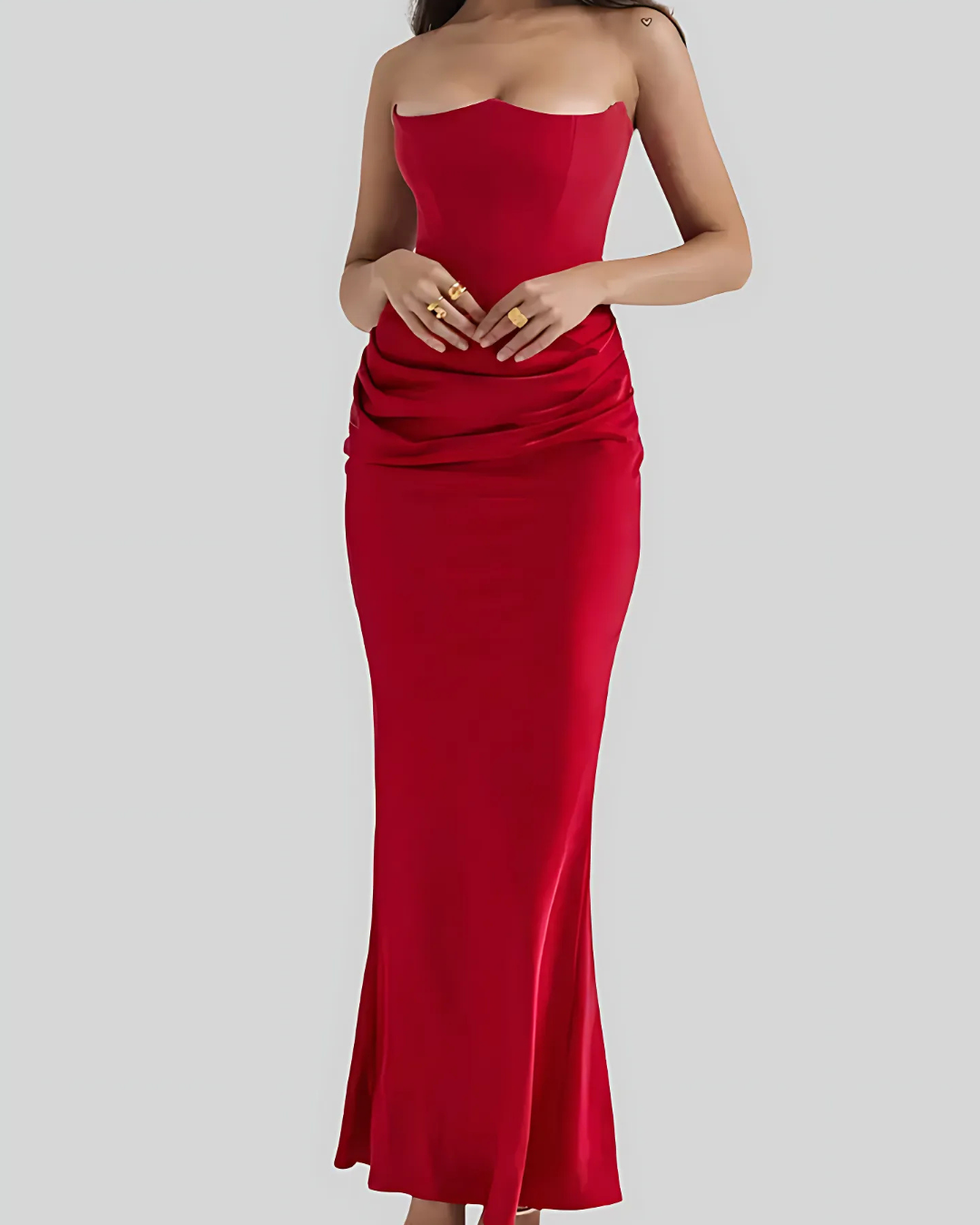 Damen Maxi Kleid Schulterfrei Mit Eleganter Silhouette