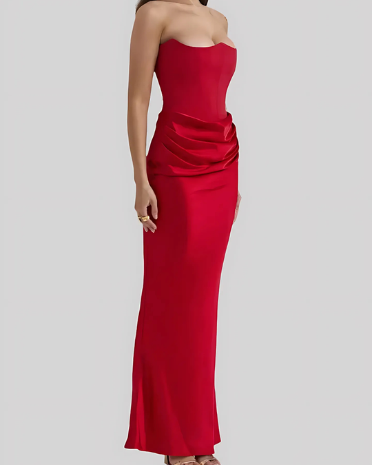 Damen Maxi Kleid Schulterfrei Mit Eleganter Silhouette
