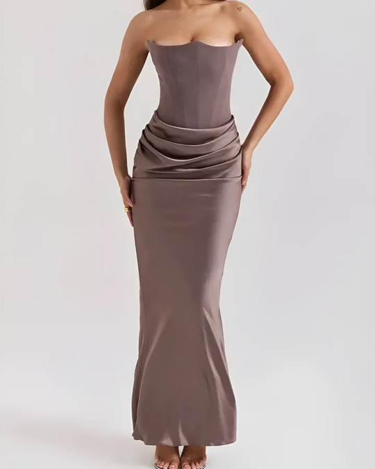 Damen Maxi Kleid Schulterfrei Mit Eleganter Silhouette