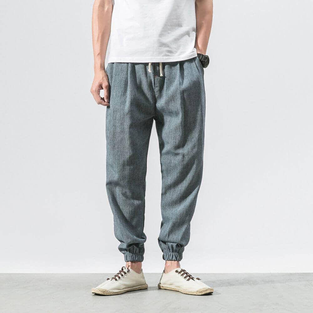 Herren Leinen Baumwollhose Mit Leichtem Design