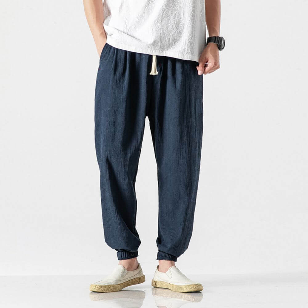 Herren Leinen Baumwollhose Mit Leichtem Design