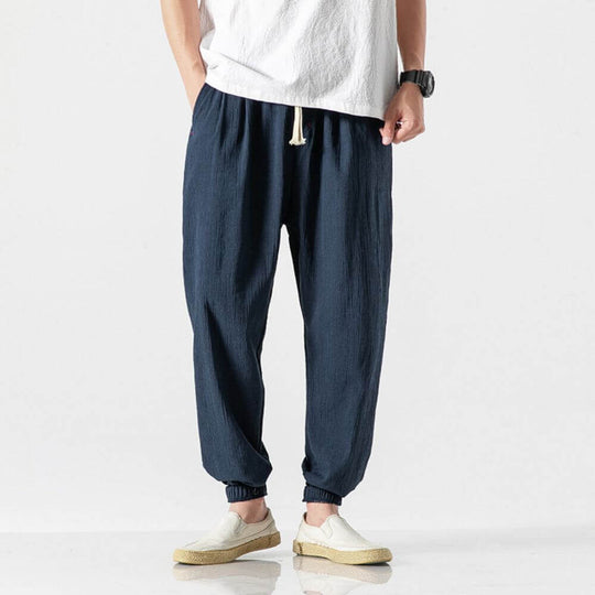 Herren Leinen Baumwollhose Mit Leichtem Design