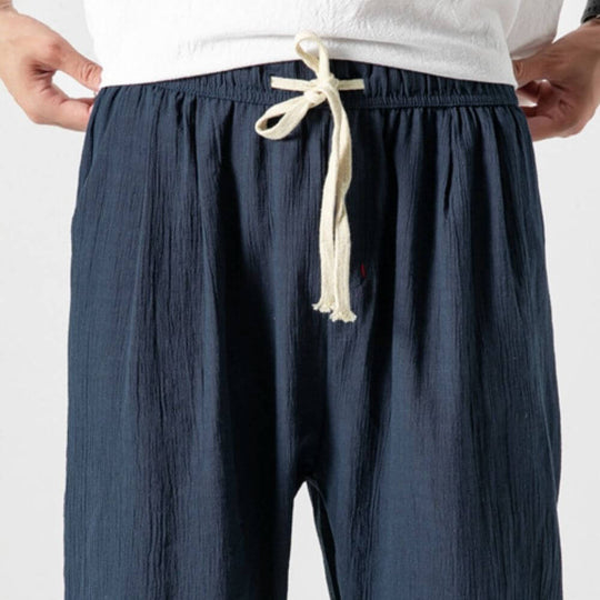Herren Leinen Baumwollhose Mit Leichtem Design