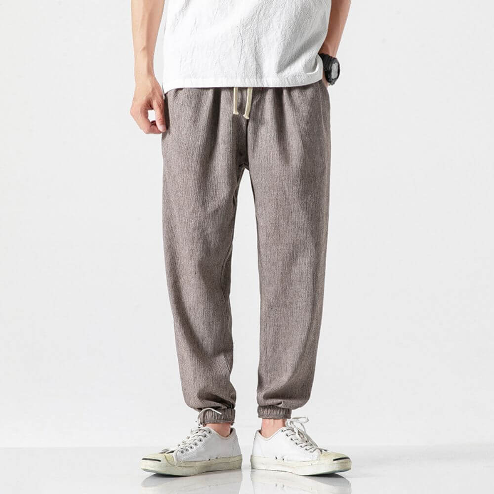 Herren Leinen Baumwollhose Mit Leichtem Design