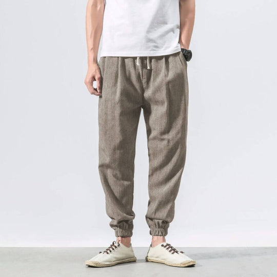 Herren Leinen Baumwollhose Mit Leichtem Design