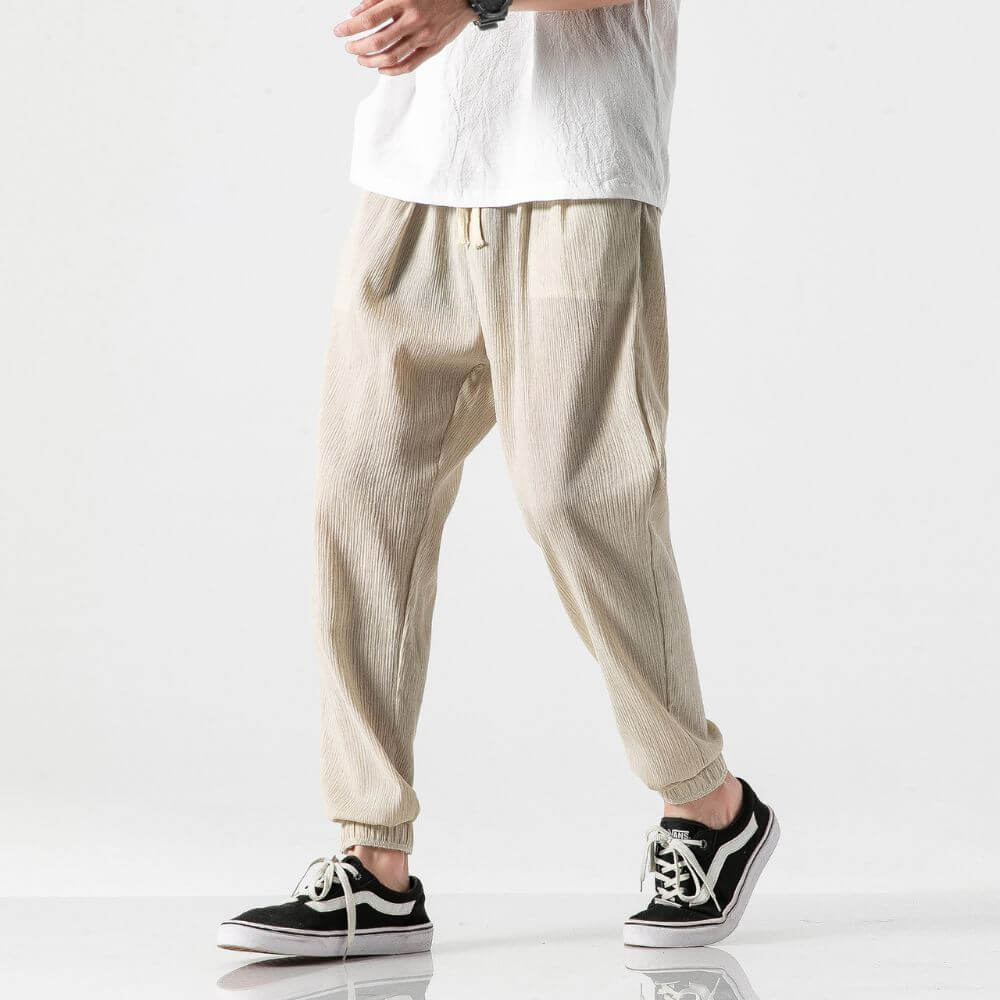 Herren Leinen Baumwollhose Mit Leichtem Design