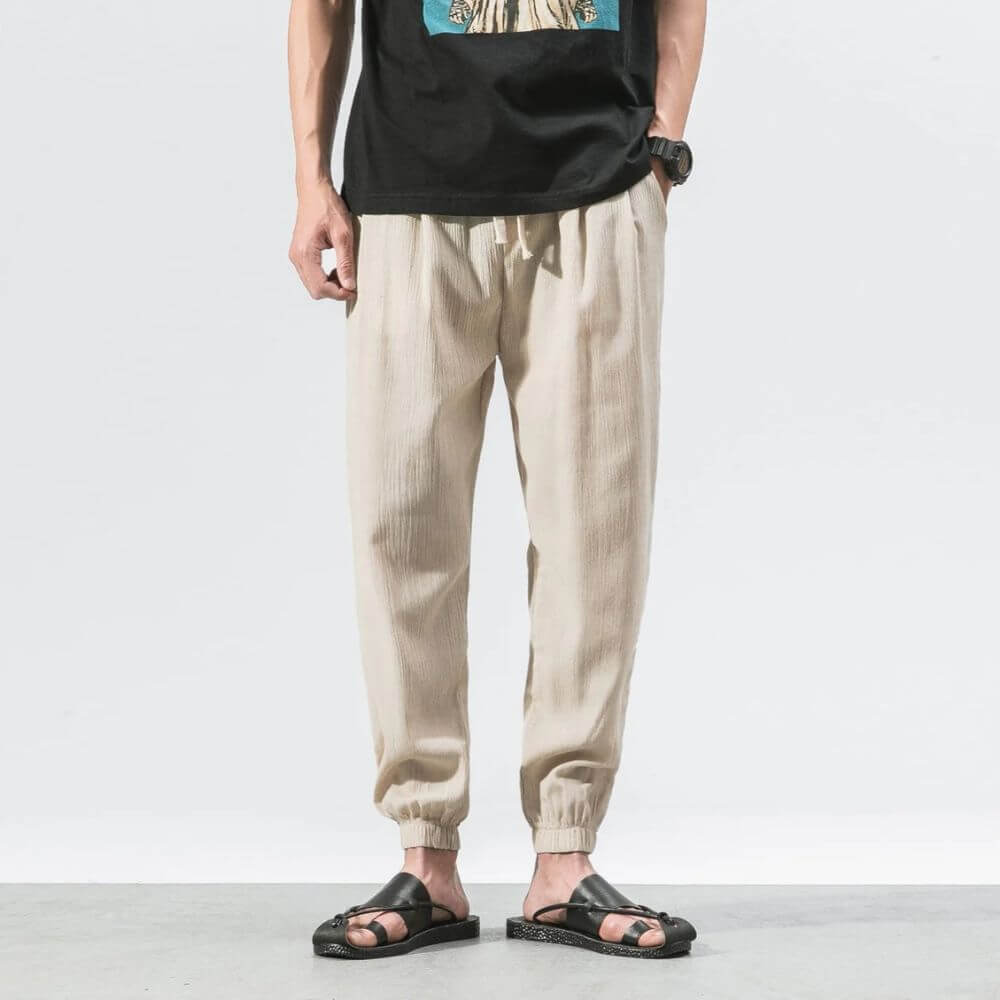 Herren Leinen Baumwollhose Mit Leichtem Design