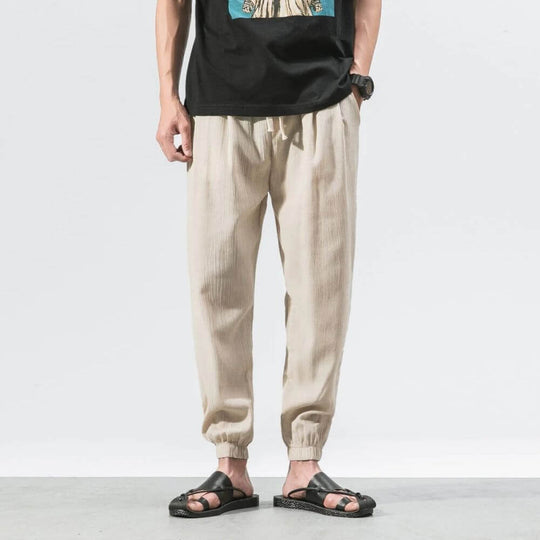 Herren Leinen Baumwollhose Mit Leichtem Design