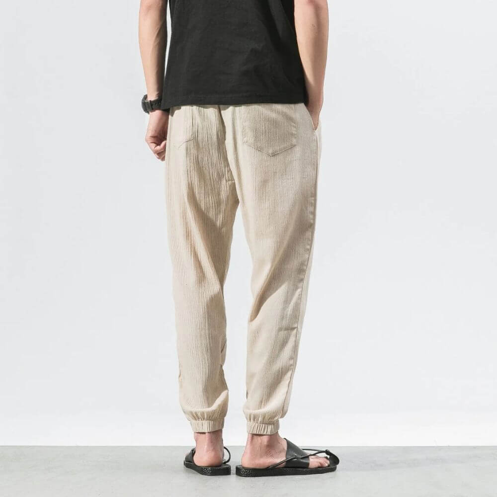 Herren Leinen Baumwollhose Mit Leichtem Design