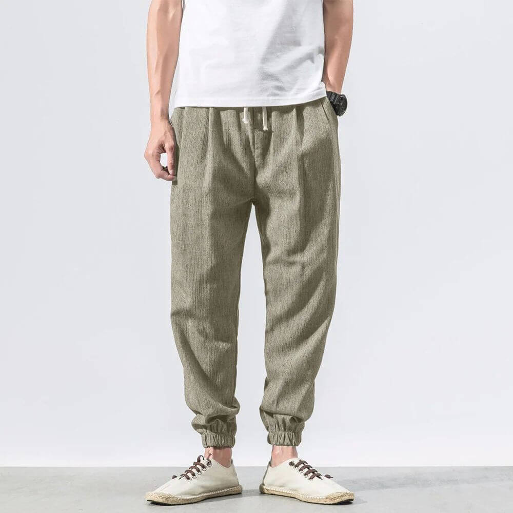 Herren Leinen Baumwollhose Mit Leichtem Design