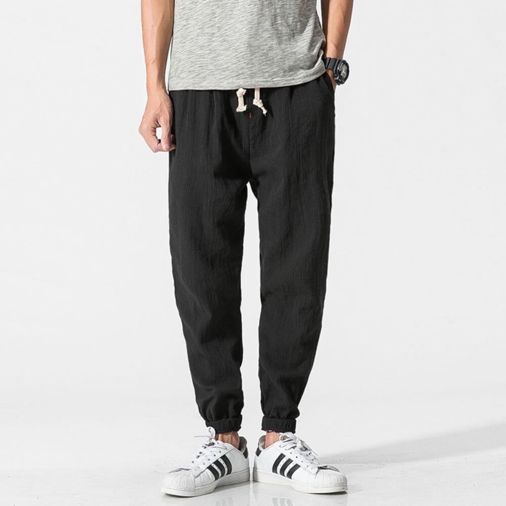 Herren Leinen Baumwollhose Mit Leichtem Design