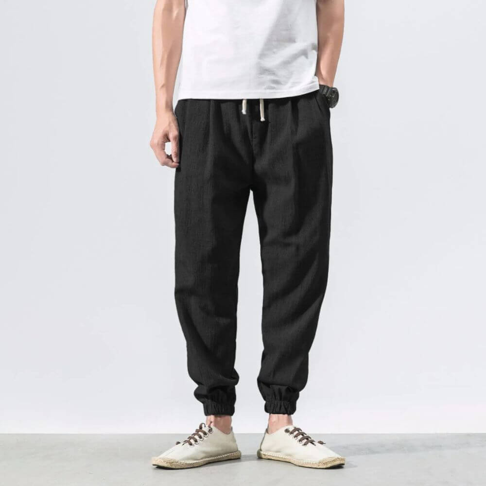 Herren Leinen Baumwollhose Mit Leichtem Design