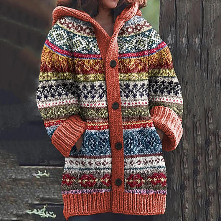 Damen Strickjacke Mit Kapuze Und Knopfleiste