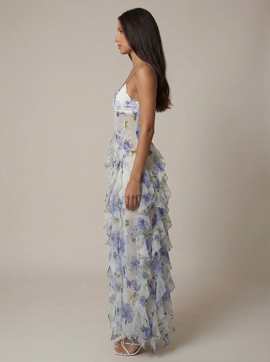 Fließendes Maxikleid Hellblau und Blassrosa