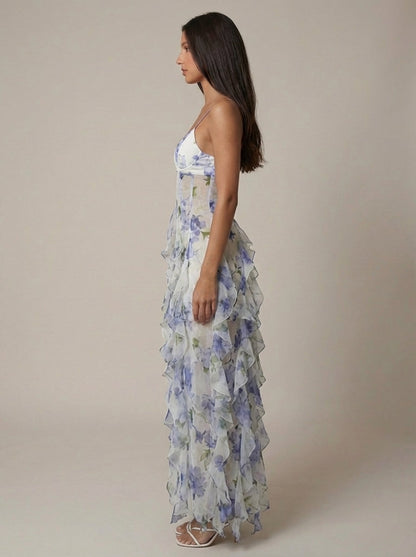 Fließendes Maxikleid Hellblau und Blassrosa