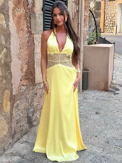 Maxikleid mit Neckholder, Spitzen-Detail, Rückenfrei, Ärmellos, festliches Kleid