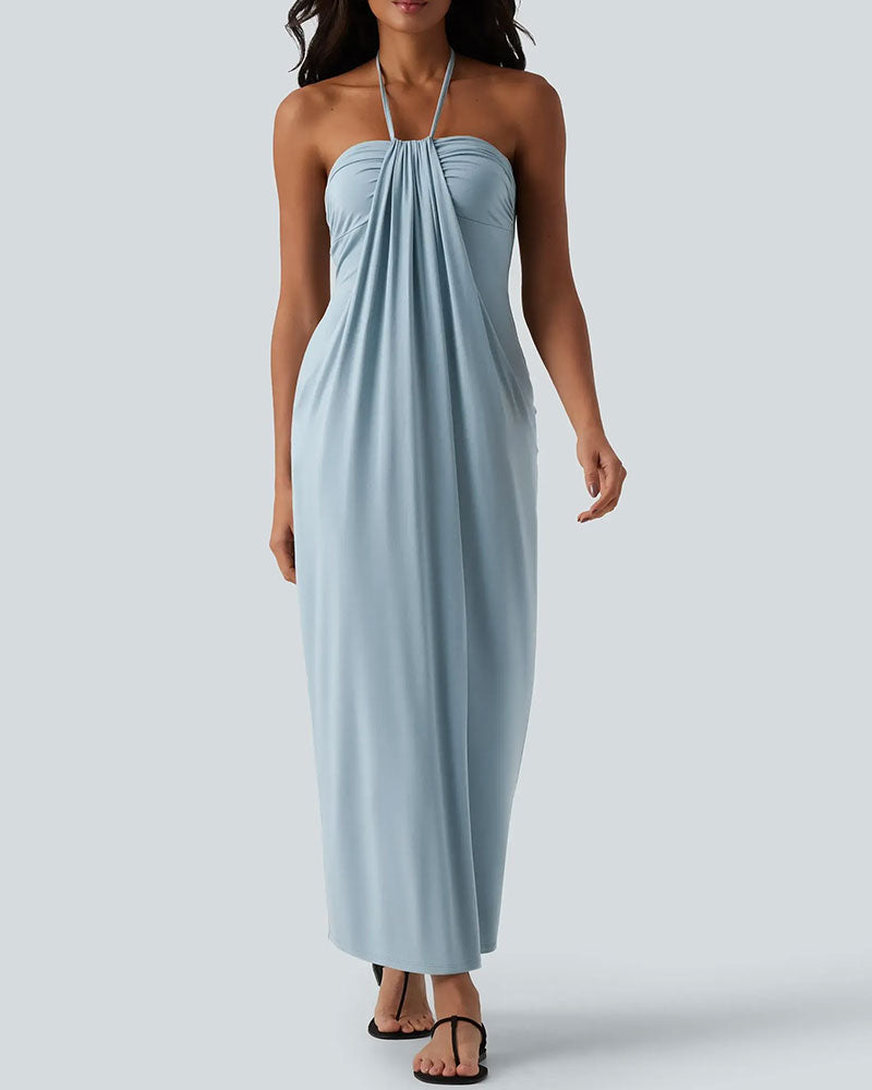 Damen Maxikleid Mit Halterkragen Und Drapierung