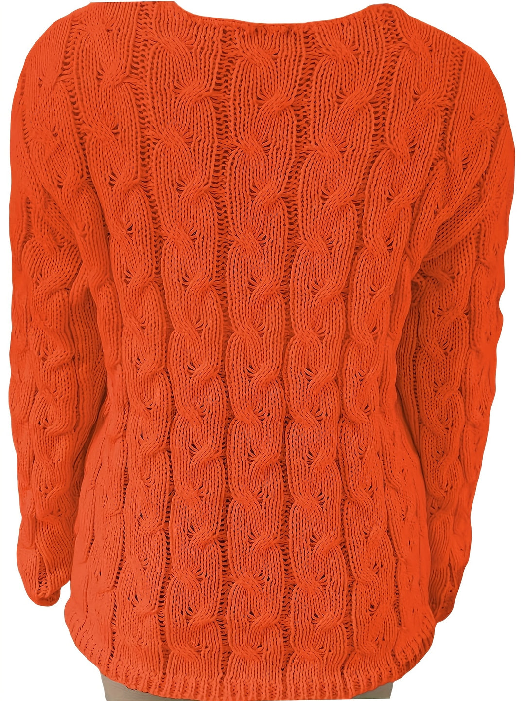 Grob gestrickter V-Ausschnitt Pullover mit Zopfmuster für Damen