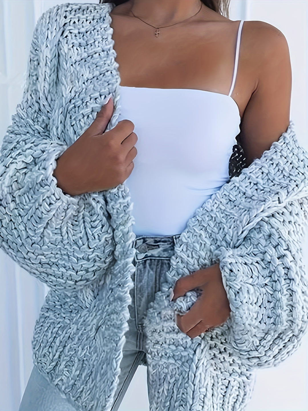 Grobstrick Cardigan mit geometrischem Muster für Damen