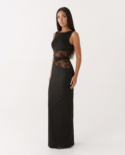 Maxikleid aus Jersey mit Spitze und Transparentdetails