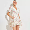Damen Mini Kleid mit Puffärmeln und Rüschen