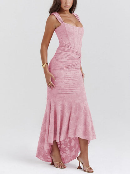Blaues Bell Kleid mit Blumenmuster Maxi