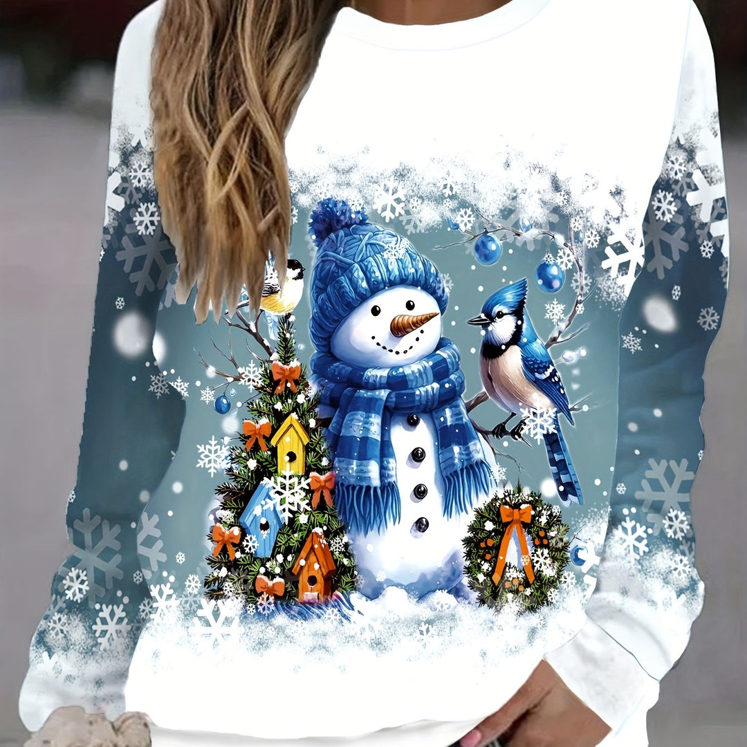 Weihnachtspullover mit Schneeflocken- und Hasenmotiv für Damen